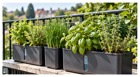 Self-watering planters for balcony herbs